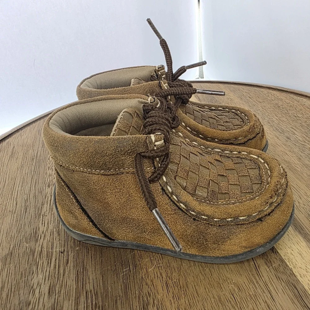 Twister Toddler Shoes Sz 4 Handwoven Boot Western Chukka Moccasin Brown Leather